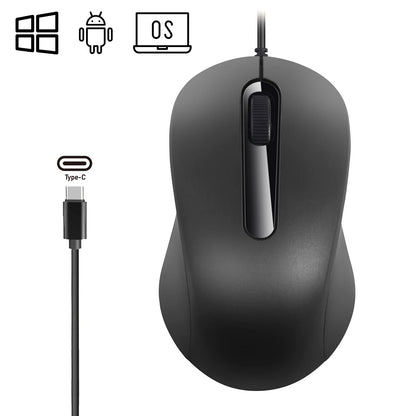 Silent 3D USB-C Wired Mouse, Ergonomic Optical Mouse 1000 DPI for PC, Laptop, MacBook, Tablet & Phone, Silent USB-C Computer Mouse for Windows, macOS & Android