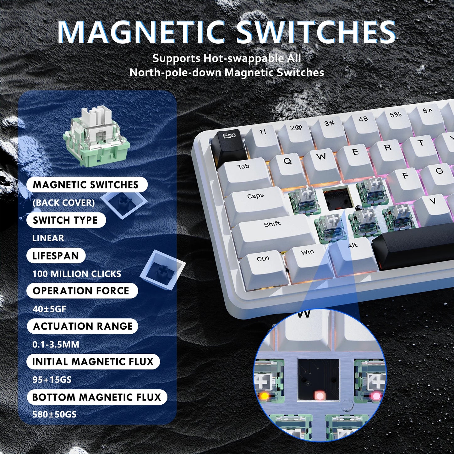 ATTACK SHARK X65 HE Magnetic Switch Rapid Trigger Keyboard, 65% Wired Gaming Keyboard with 8000Hz Polling Rate, Hall Effect RGB Mechanical Keyboard