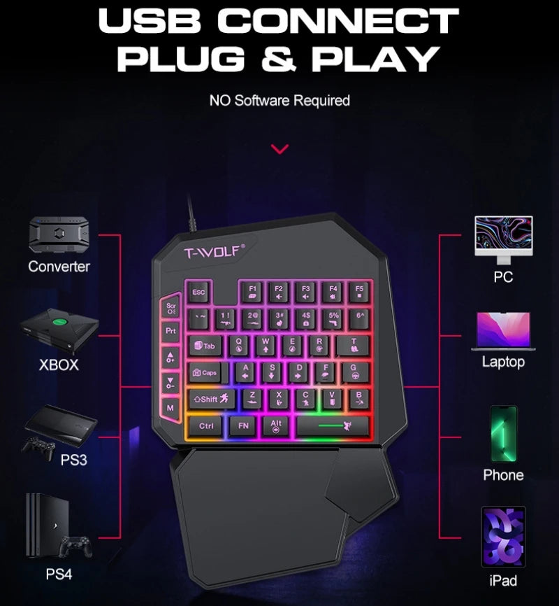 Kit Mobilador Gamer Gaming-Kit Tastatur Maus Mobile-Games-Konverter 3-in-1-Combo Einhand-Tastatur für PUBG Mobile Games TF900