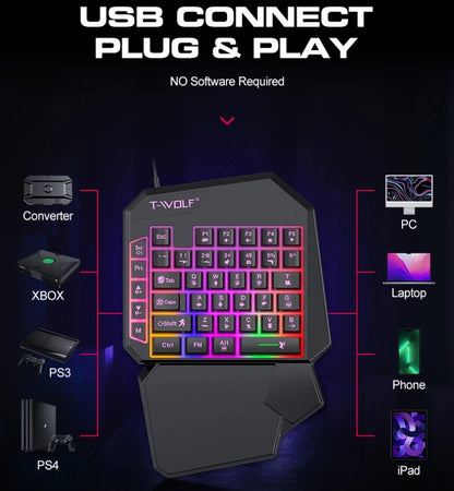 Kit Mobilador Gamer Gaming-Kit Tastatur Maus Mobile-Games-Konverter 3-in-1-Combo Einhand-Tastatur für PUBG Mobile Games TF900