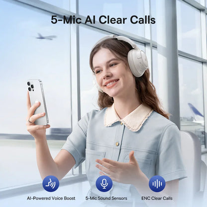 Baseus Bass EH10 NC Noise Cancelling Wireless Headphones Bluetooth 6.0 Over Ear Headset with 45dB ANC, 80H Battery, Hi-Res Audio & AI Calls