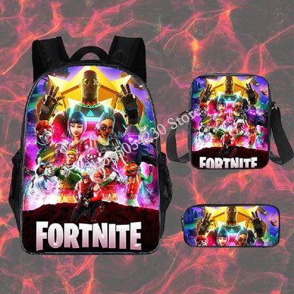 Mochila Fortnited 3PCS para Rapazes, Victory Game, 16 Polegadas, Resistente à Água, Mochila Pré-Escolar, Mochilas Escolares Fixes para o Ensino Básico