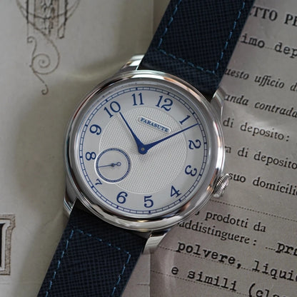 FARASUTE NEW Machinery Herrenuhr mit lachsfarbenem Zifferblatt, ST17 Handaufzug-Mechanikuhr, Kleine Sekunde, Vintage-Bonklip-Armband