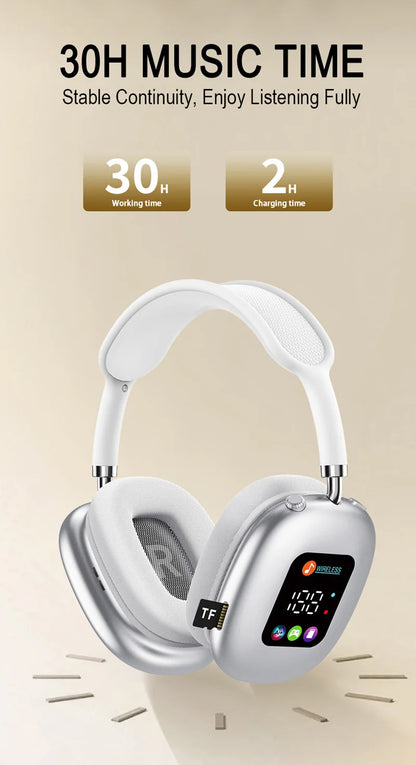 Wireless Bluetooth Headset with RGB Digital Display, Card Reader, Long Battery Life, HiFi Sound & Noise Reduction Earphones