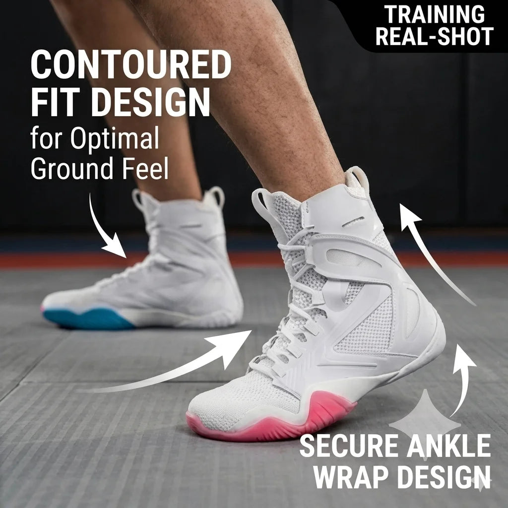 High Top Wrestling Shoes Breathable Knitted Boxing Boots Lightweight Combat Training Sneakers Unisex for Men Women Martial Arts