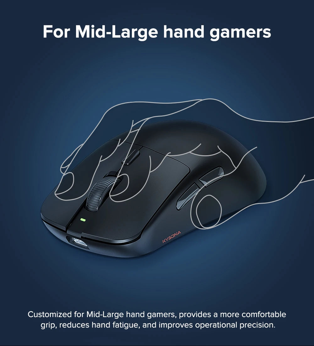 KYSONA M617 Wireless Gaming Mouse Tri-Mode Bluetooth 2.4G & Wired, PAW3395 Sensor, 26K DPI, 8000Hz Polling Rate, 59g Lightweight Rechargeable Gaming Mouse