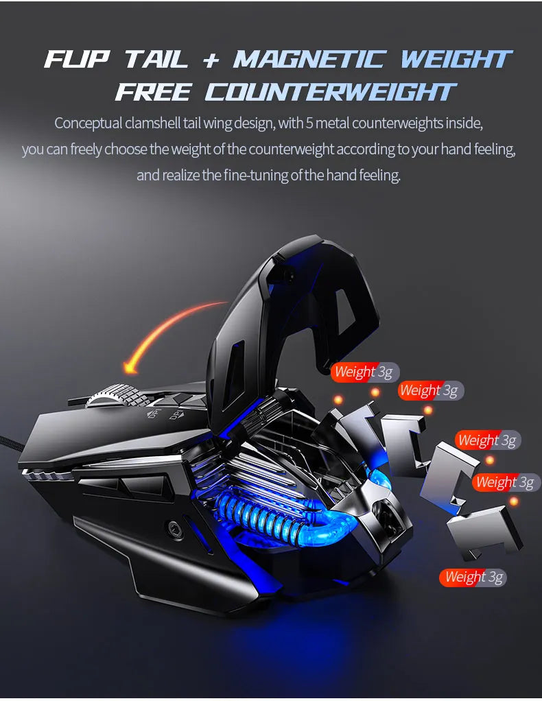Ενσύρματο gaming ποντίκι esports με οπίσθιο φωτισμό RGB, ρυθμιζόμενο 200-7200 DPI, USB για PC, laptop και παιχνίδια FPS