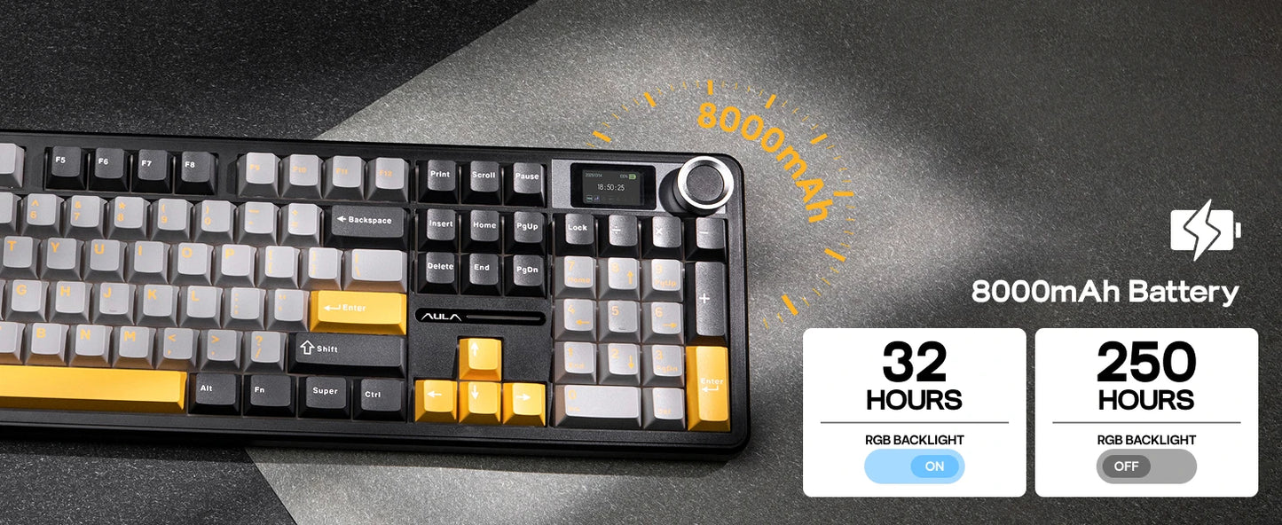 AULA F108 PRO Wireless Mechanical Keyboard 3 Mode RGB Backlit Gaming Keyboard With Screen 8000mAh Battery 104 Keys Hot Swappable