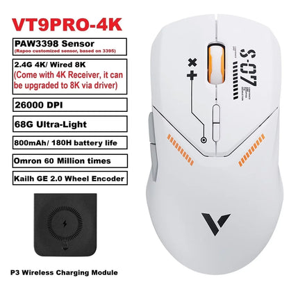Rapoo VT9PRO Wireless Gaming Mouse PAW3398 26000 DPI Lightweight Programmable Ergonomic Gaming Mouse with Type-C Rechargeable Dual Mode