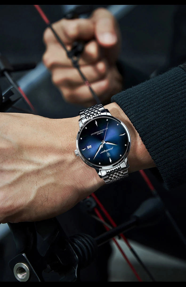 Montre homme POEDAGAR Business Quartz, acier inoxydable, étanche, date lumineuse, montre-bracelet de luxe décontractée pour homme