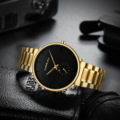 Montre pour homme CRRJU – Montre-bracelet en acier inoxydable, style décontracté et luxueux, étanche, montre de sport à quartz pour homme
