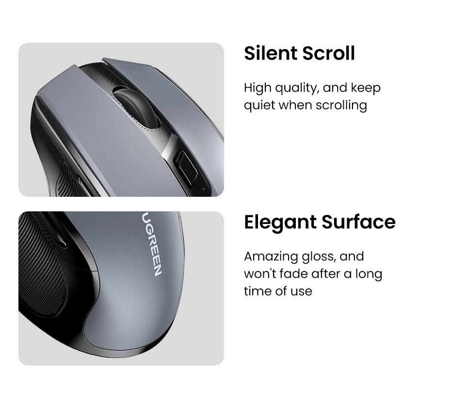 UGREEN Wireless Ergonomic Mouse 4000 DPI Silent Wireless Mouse with 6 Buttons, 2.4G & Bluetooth Ergonomic Mouse for Laptop, MacBook, PC & Tablet