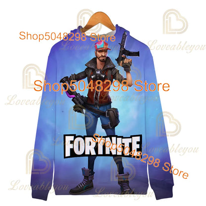 Sweatshirt Fortnite para Adultos e Crianças, Hoodie Infantil com Fecho, Estampado 3D de Jogo, para Rapazes e Raparigas, Estilo Harajuku, Manga Comprida, Roupa para Adolescentes