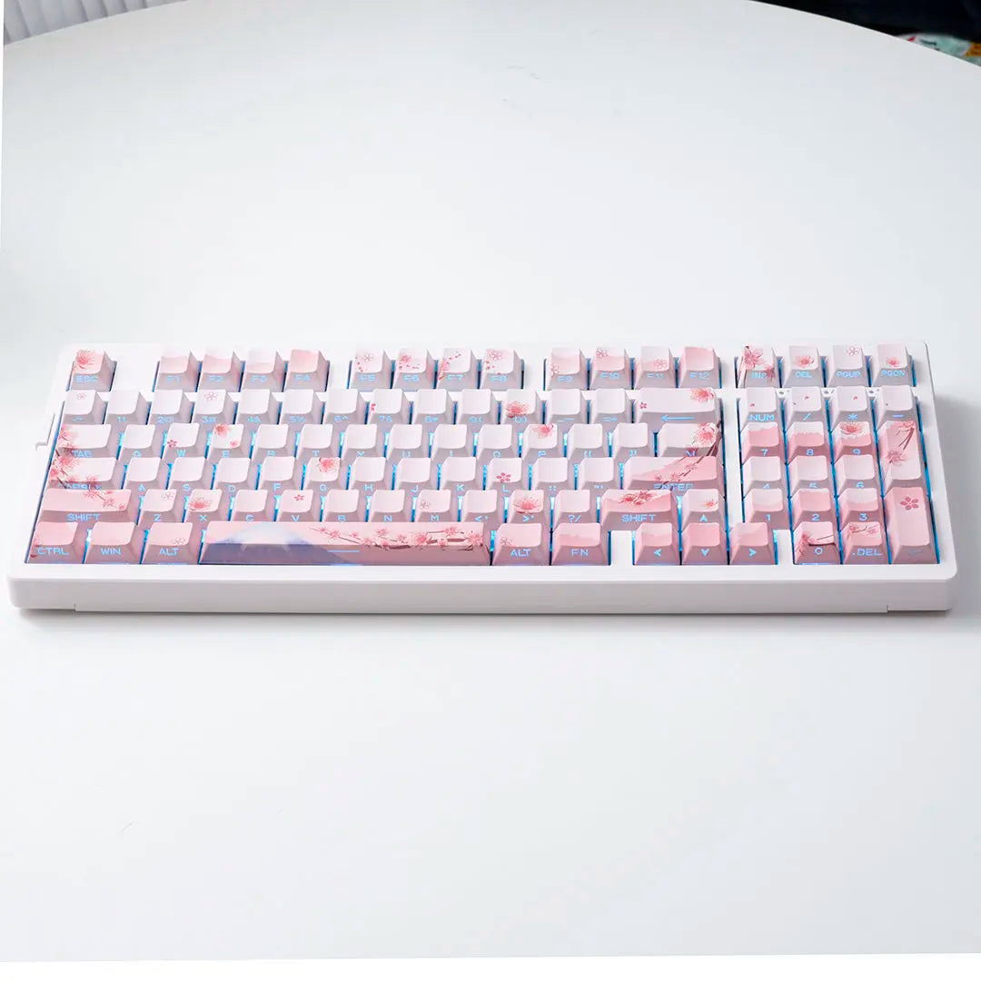 Sakura Pink Side Engraved Keycap Set PBT Translucent 127 Keys for MX Switch 60/84/90/104/108 Mechanical Keyboards