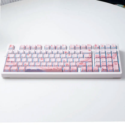 Sakura Pink Side Engraved Keycap Set PBT Translucent 127 Keys for MX Switch 60/84/90/104/108 Mechanical Keyboards
