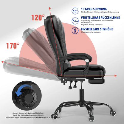 Ergonomic Office Chair with Massage Function, Executive Desk Chair with Footrest, Adjustable Headrest, Lumbar Support & Armrests
