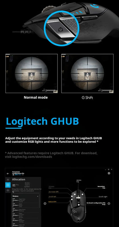 Logitech G502 HERO Gaming Mouse – Wired Gaming Mouse with HERO 25K Sensor, 25,600 DPI, 11 Programmable Buttons, RGB & Adjustable Weights
