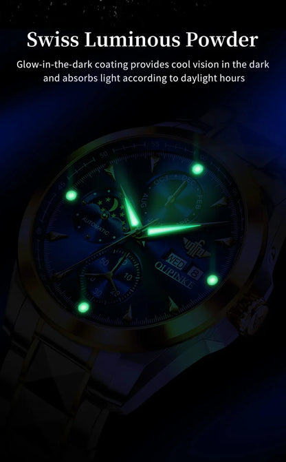 OUPINKE 3299 Automatic Man Watch Exclusive Dual Calendar Luxury Mechanical Wristwatches Moon Phase Waterproof Chronogprah Watch