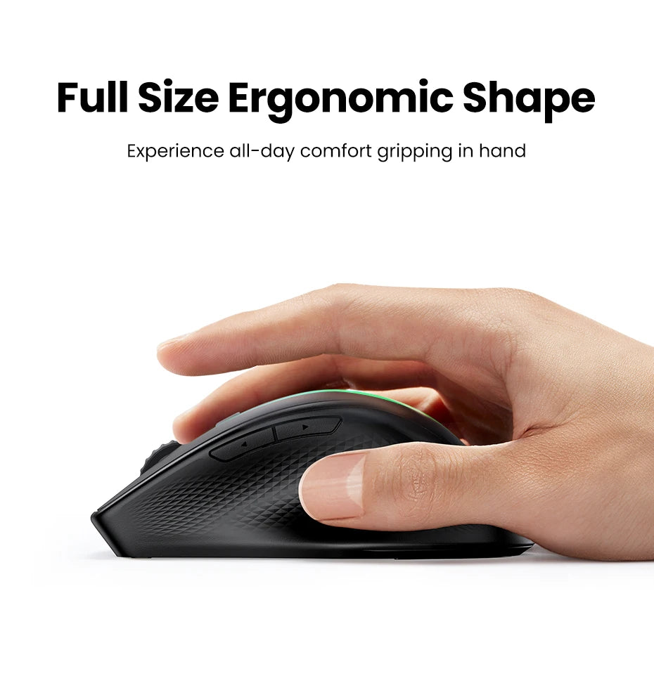 UGREEN Wireless Mouse Bluetooth 5.0 Ergonomic Mouse, 4000 DPI Silent Wireless Mouse with 2.4G USB Receiver, 6 Buttons for MacBook, Laptop, PC & Tablet