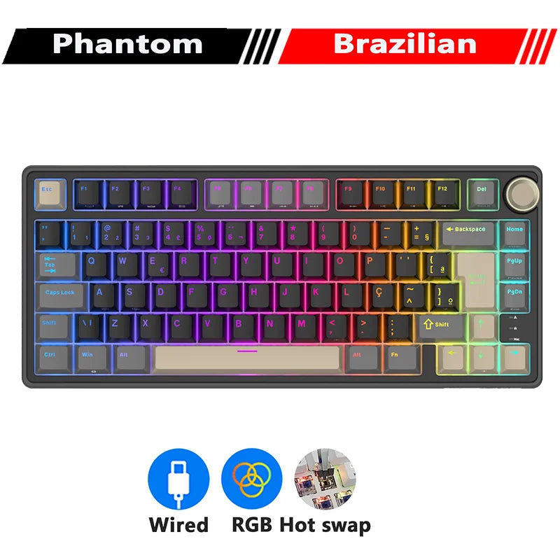 RK R75 Royal Kludge Wired Mechanical Keyboard 80 Keys 80% Gasket RGB Backlit Hot-swappable Gaming Keyboard with MDA PBT Keycaps