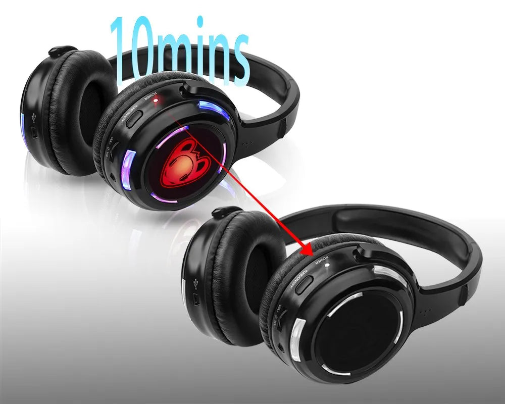 Silent Disco Wireless Headphones RF LED DJ Party Headset 863–865MHz/915MHz with 3-Channel LED Lighting & 10H Battery