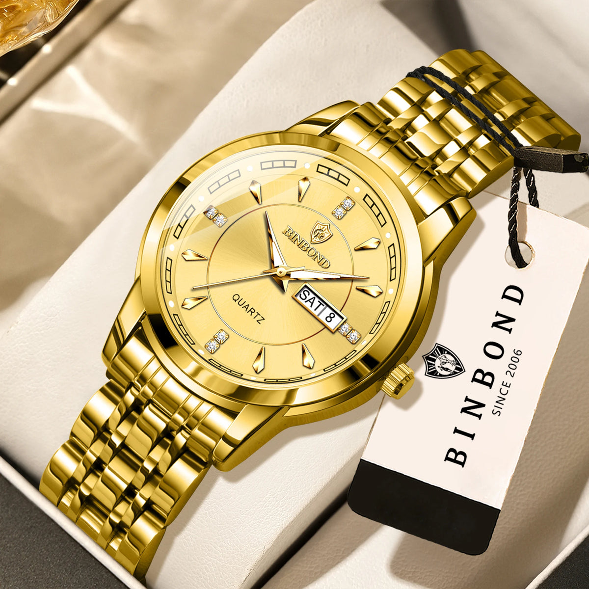 Montres à quartz de luxe originales BINBOND pour femme – Modèle étanche et lumineux – Idée cadeau (coffret inclus)