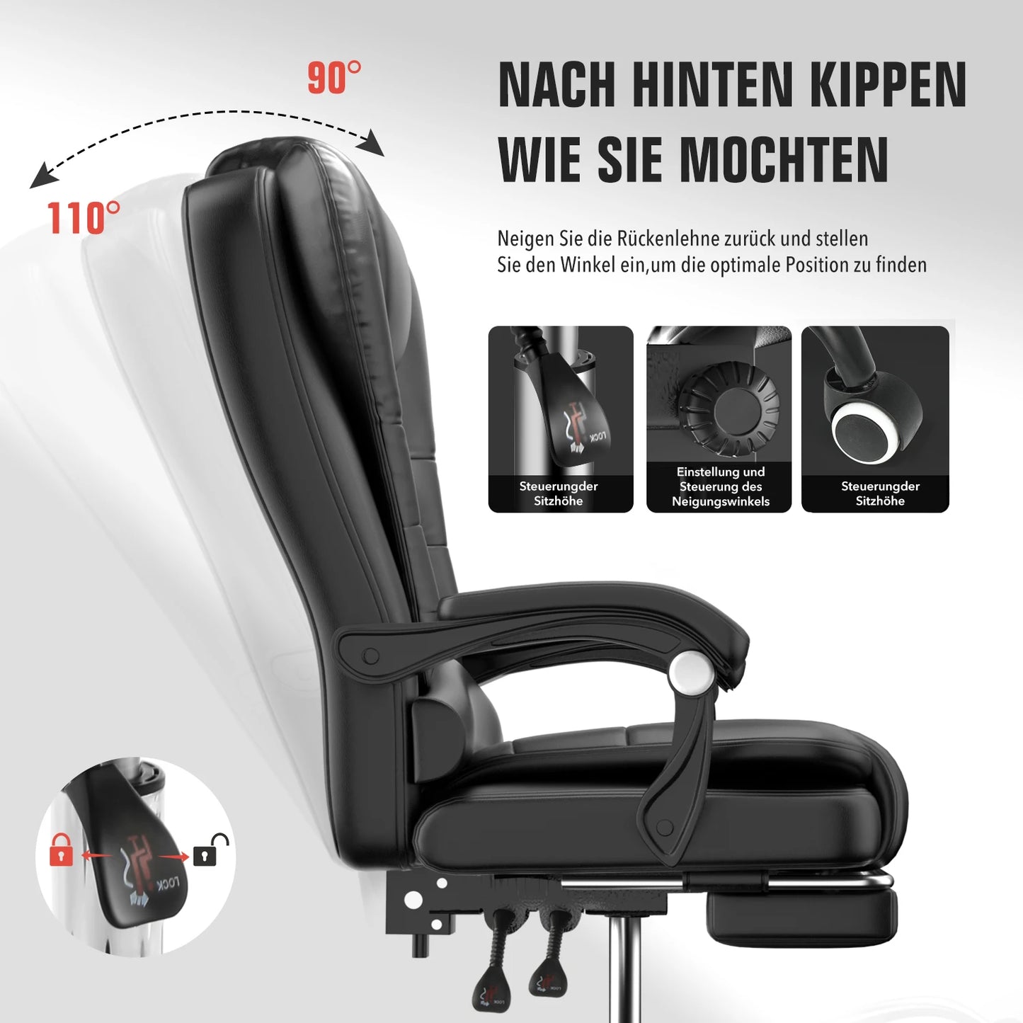 Ergonomic Office Chair with Massage Function, Executive Desk Chair with Footrest, Adjustable Headrest, Lumbar Support & Armrests