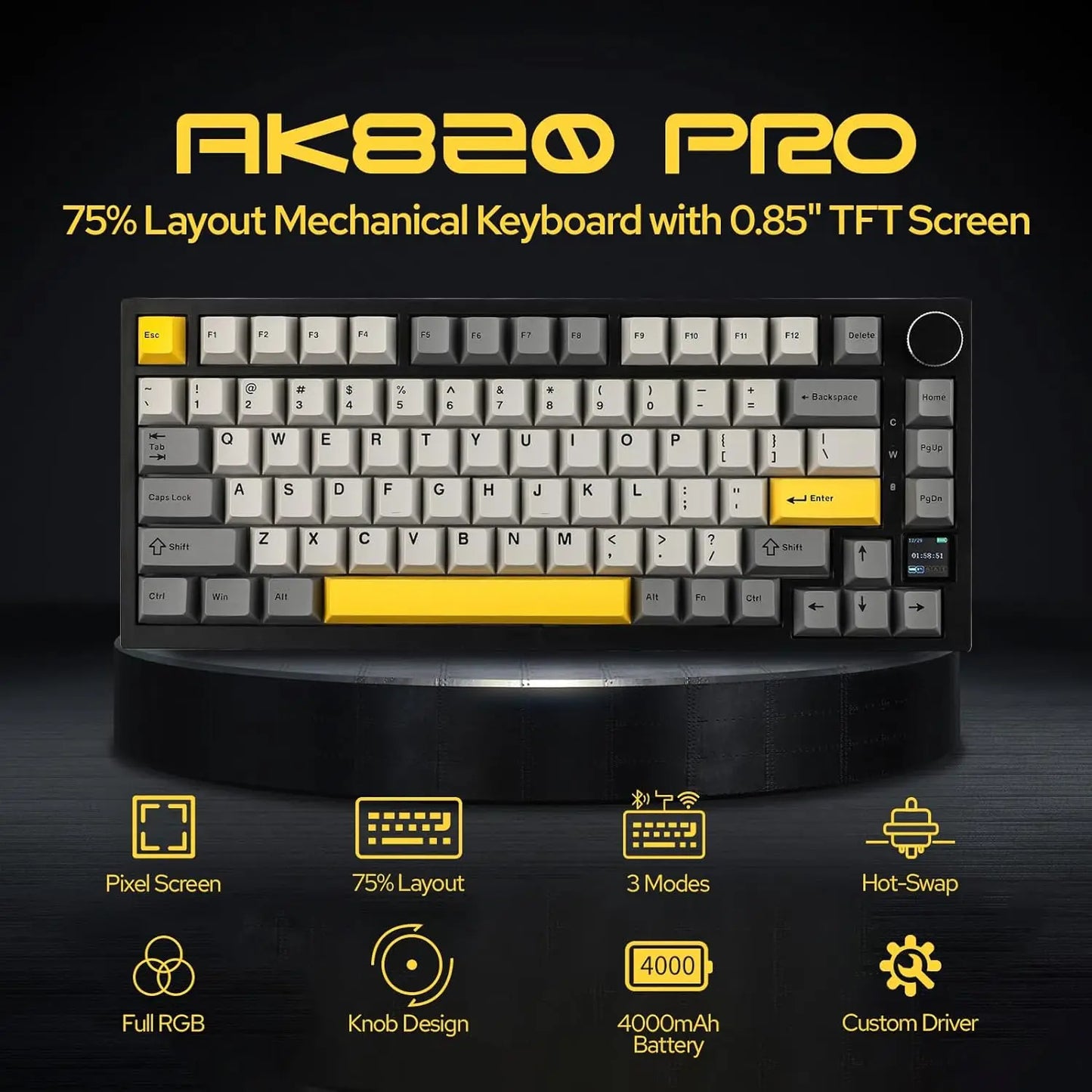 Ajazz AK820/AK820Pro Gaming Mechanical Keyboard Bluetooth 2.4G wireless/wired with hot-swappable volume buttons