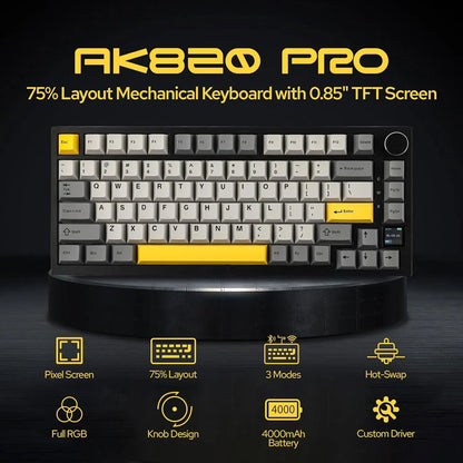 Ajazz AK820/AK820Pro Gaming Mechanical Keyboard Bluetooth 2.4G wireless/wired with hot-swappable volume buttons