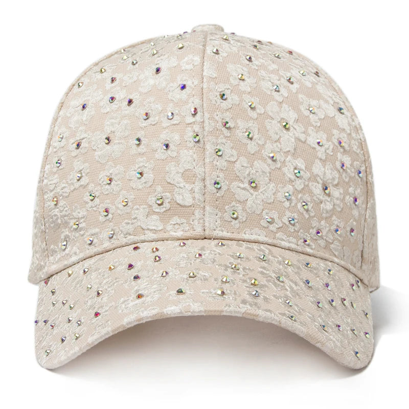 CNTANG Summer Women Rhinestone Baseball Cap Flower Embroidery Hats Female Snapback Fashion Designer Sun Hat Hip Hop Y2k Caps