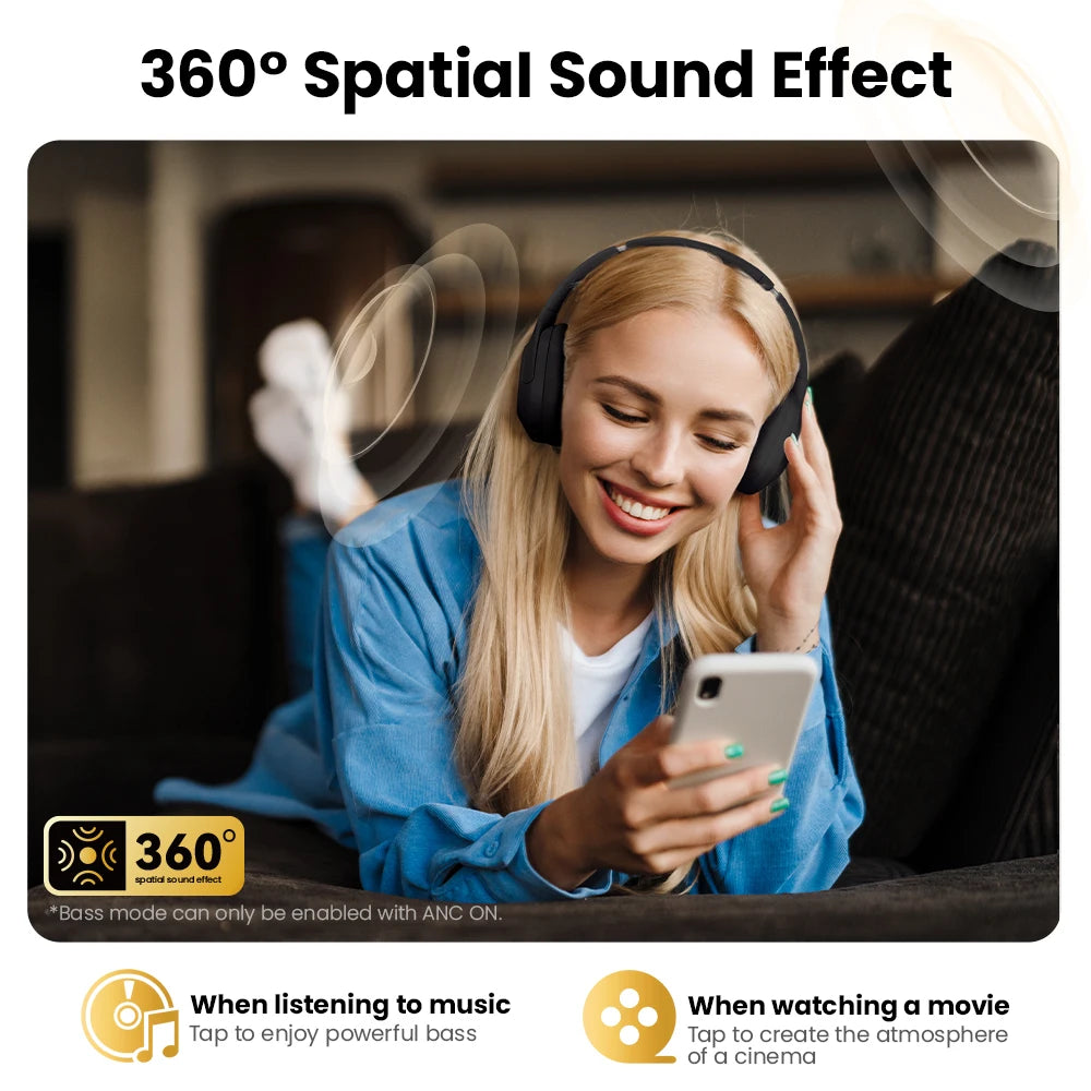 HAYLOU S30 Wireless Bluetooth 5.4 ANC Headphones 43dB Noise Cancelling Headsets with 40mm Driver, 80H Playtime Hi-Res Audio Earphones