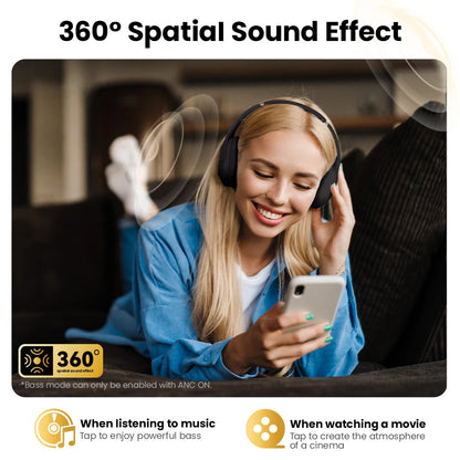 HAYLOU S30 Wireless Bluetooth 5.4 ANC Headphones 43dB Noise Cancelling Headsets with 40mm Driver, 80H Playtime Hi-Res Audio Earphones