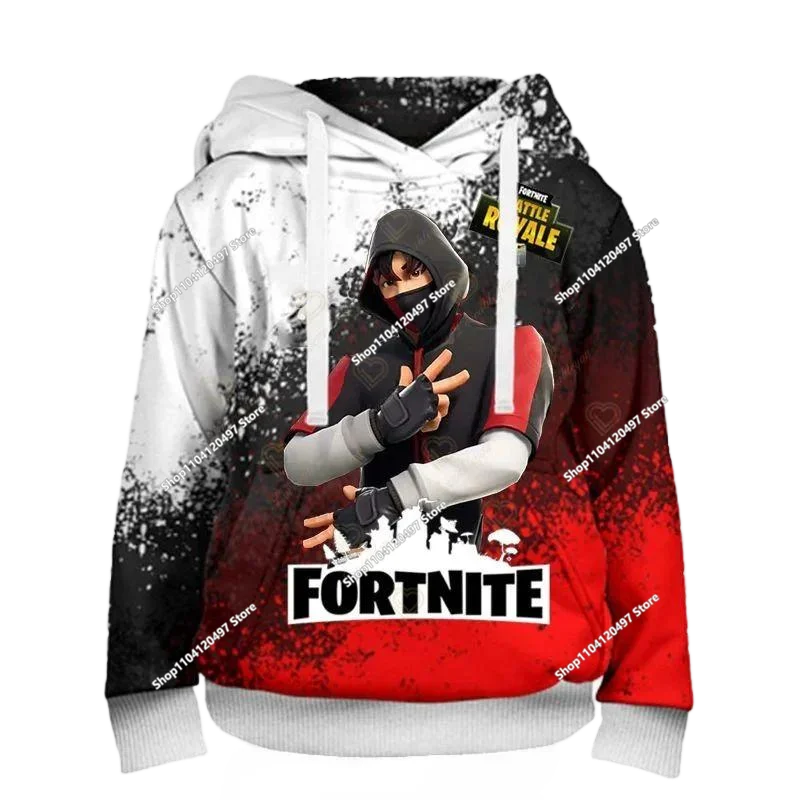 Sweatshirts com capuz para rapaz e rapariga Fortnite, pullover infantil com impressão 3D, sweatshirts com capuz Battle Royale para homem, moda de outono, roupa infantil