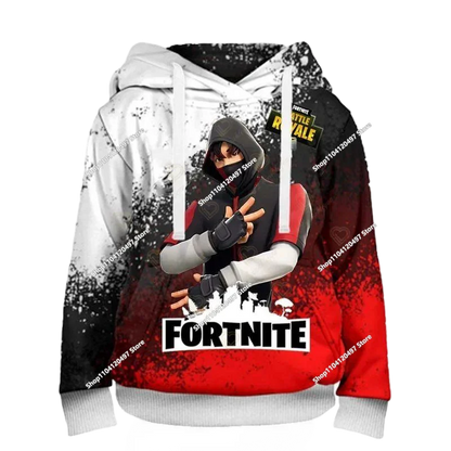 Sweatshirts com capuz para rapaz e rapariga Fortnite, pullover infantil com impressão 3D, sweatshirts com capuz Battle Royale para homem, moda de outono, roupa infantil