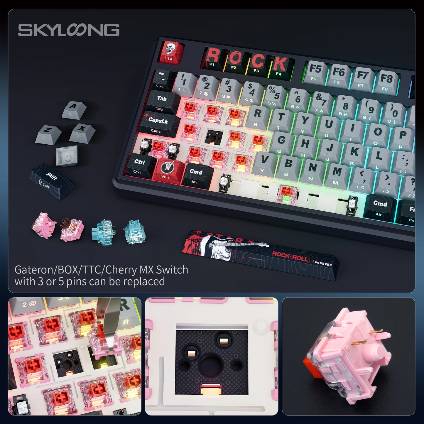 SKYLOONG GK104 Pro Wireless Mechanical Keyboard, 104-Key Custom Hot-Swappable RGB Gaming Keyboard with LCD Screen, Triple Mode Bluetooth/2.4G/USB-C Mechanical Keyboard