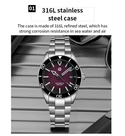 WSD9017 Men's Automatic Watch Mechanical 3D Dimensional Luminous Watch Needle Ceramic Bezel 150 Meters Waterproof Diving