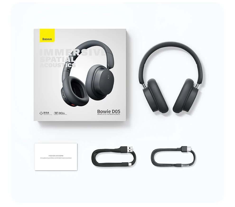 Baseus Bowie D05 Bluetooth 5.3 Wireless Headphones with 40mm HiFi Driver, 70H Battery Life, Spatial Audio, Foldable Over-Ear Headset