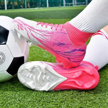Nouvelles chaussures de football pour hommes, très vendues, chaussures de football à tige haute, crampons de futsal pour terrain en herbe, baskets d'intérieur de haute qualité, antidérapantes pour l'extérieur.