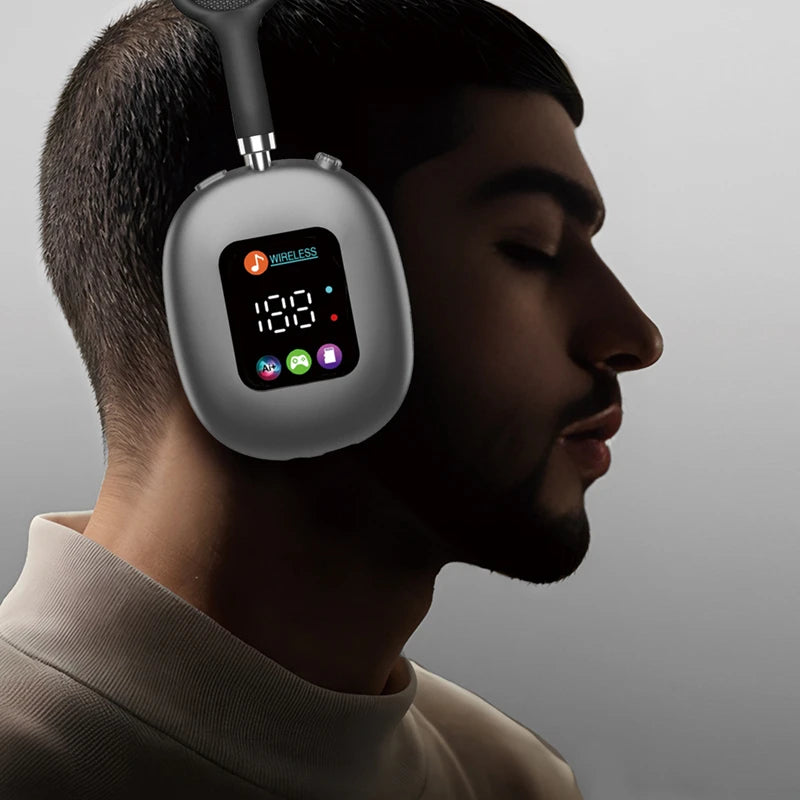 MAX600 Wireless Active Noise Cancelling Headphones Bluetooth 5.2 Over-Ear Headset with Touch Control, LED Display, HD Microphone & Deep Bass