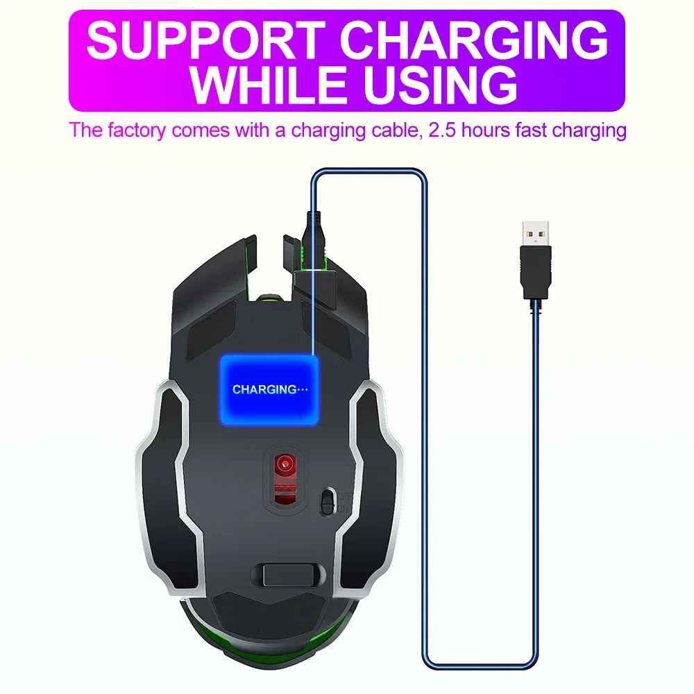 Rechargeable Wireless Gaming Mouse with RGB Backlit, Silent Click, Ergonomic Optical Wireless Mouse for PC, Laptop & Desktop, 2400 DPI