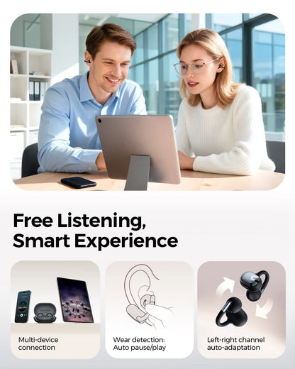 SoundPEATS Clip1 Open Ear Wireless headphones Dolby Audio Bluetooth 5.4 Earphone Clip On Sports Earbuds with Hi-Res LDAC, IPX5
