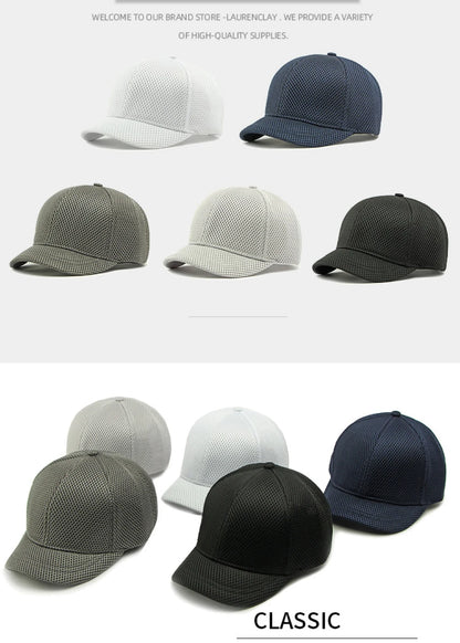 HT4828 Casquette de baseball à visière courte de 5 cm pour homme, 6 panneaux, en maille respirante, style « trucker », pour hommes et femmes, unie, à fermeture à pression
