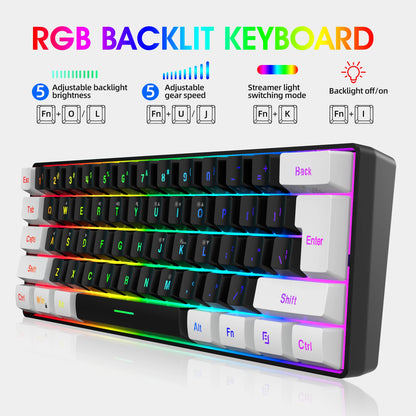 60% Gaming Keyboard Wired RGB Backlit Mini 61 Keys Membrane Keyboard Anti-Ghosting No-Conflict Ultra-Compact for Gamers