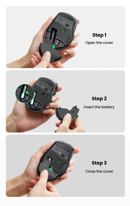 UGREEN Wireless Ergonomic Mouse 4000 DPI Silent Wireless Mouse with 6 Buttons, 2.4G & Bluetooth Ergonomic Mouse for Laptop, MacBook, PC & Tablet