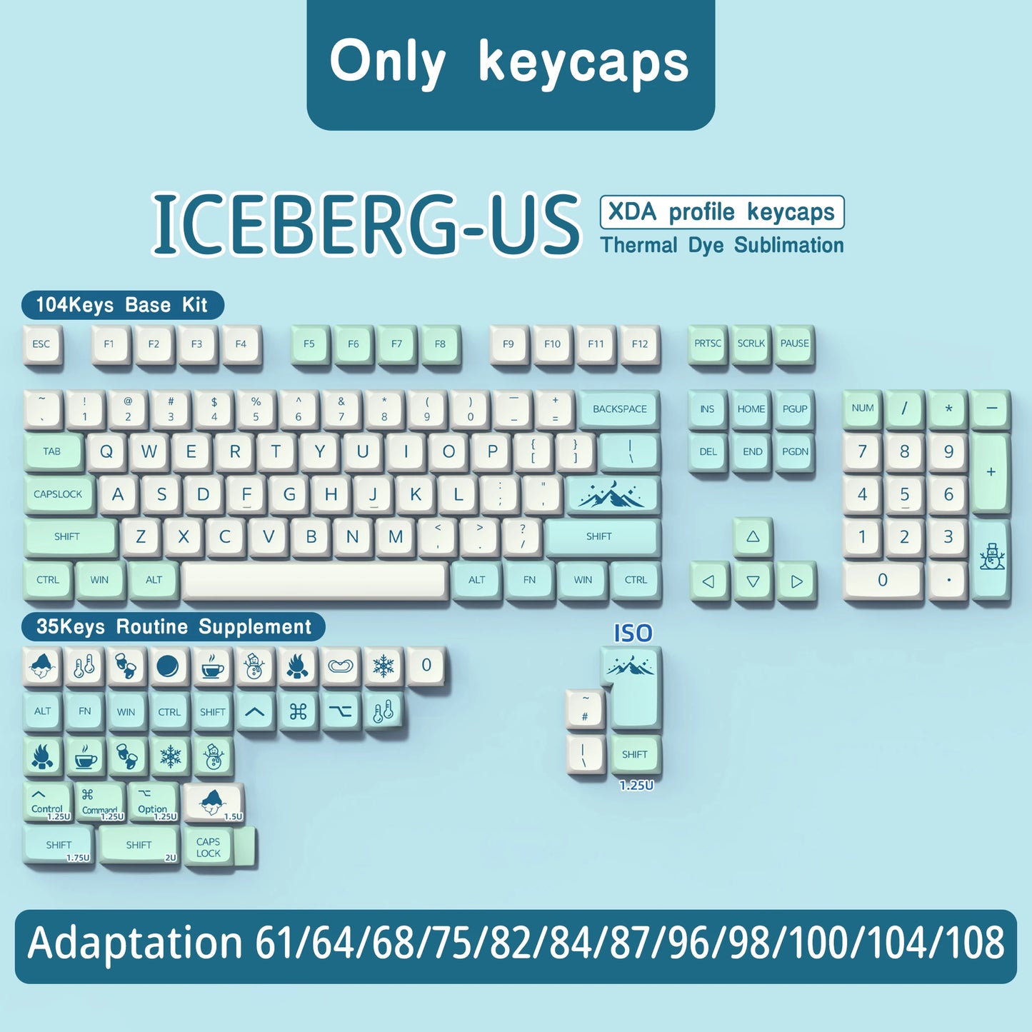 Spanish French Korean Brazilian Japanese Russian Iceberg XDA Profile keycaps ISO Enter PBT keycap For Mechanical Keyboard DIY