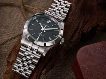 Baltany S4102 Business Man Automatic Mechanical Wristwatch 36mm Linen Dial Engine Turned Bezel NH35 Luxury Dress Watch For Man