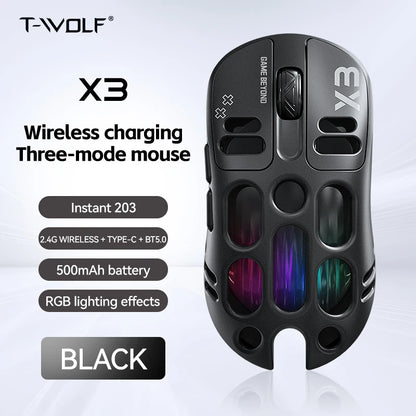 3-Mode Wireless Gaming Mouse with RGB Lighting, Lightweight Bluetooth Mouse, Rechargeable Esports Mouse for PC, Laptop & Gaming