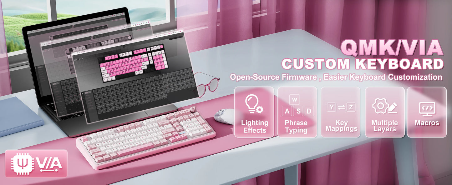 YUNZII B98 PRO QMK/VIA Wireless Mechanical Keyboard, 96% Layout Custom Gaming Keyboard, Hot-Swap Gasket RGB Keyboard for Win/Mac