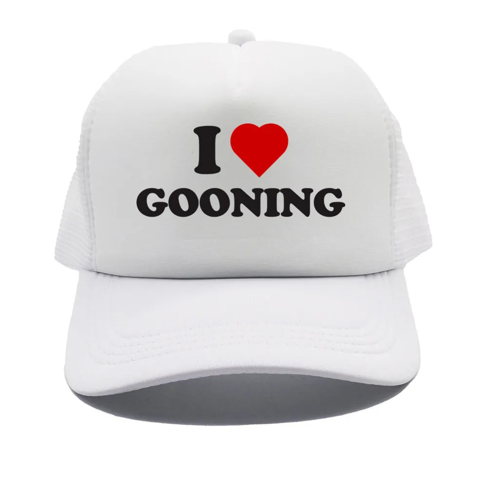 Sjove „I Love Gooning“-baseballkasketter – Cool sommerhat til mænd i netstof – Humoristisk truckerkasket – Unisex udendørs kasketter i netstof – MZ-080