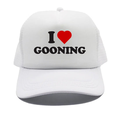 Sjove „I Love Gooning“-baseballkasketter – Cool sommerhat til mænd i netstof – Humoristisk truckerkasket – Unisex udendørs kasketter i netstof – MZ-080